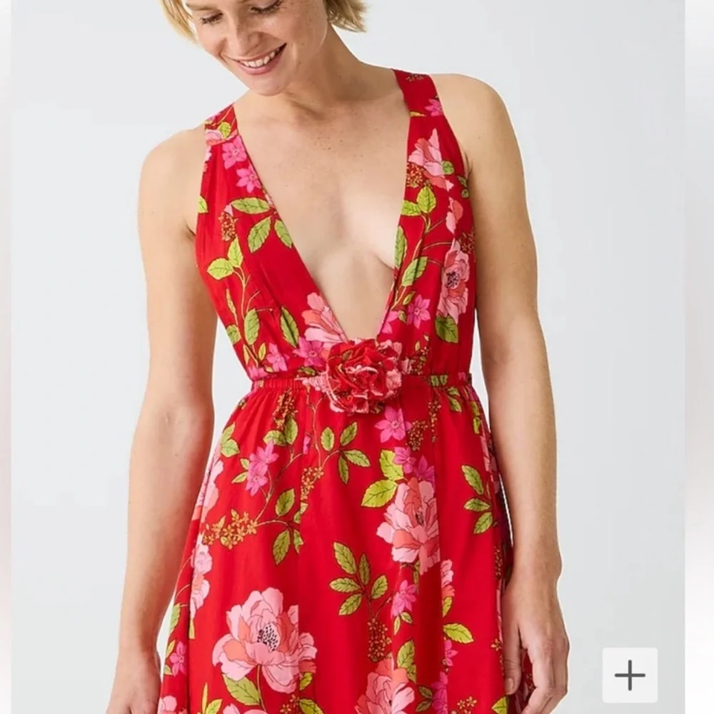 J.CREW Cotton voile rosette plunge maxi dress in peony vines - Picture 2 of 12
